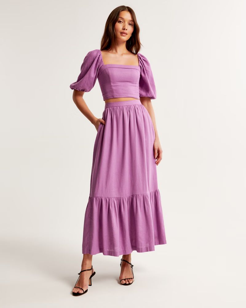 Women's Linen-Blend Puff Sleeve Set Top | Women's New Arrivals | Abercrombie.com | Abercrombie & Fitch (US)