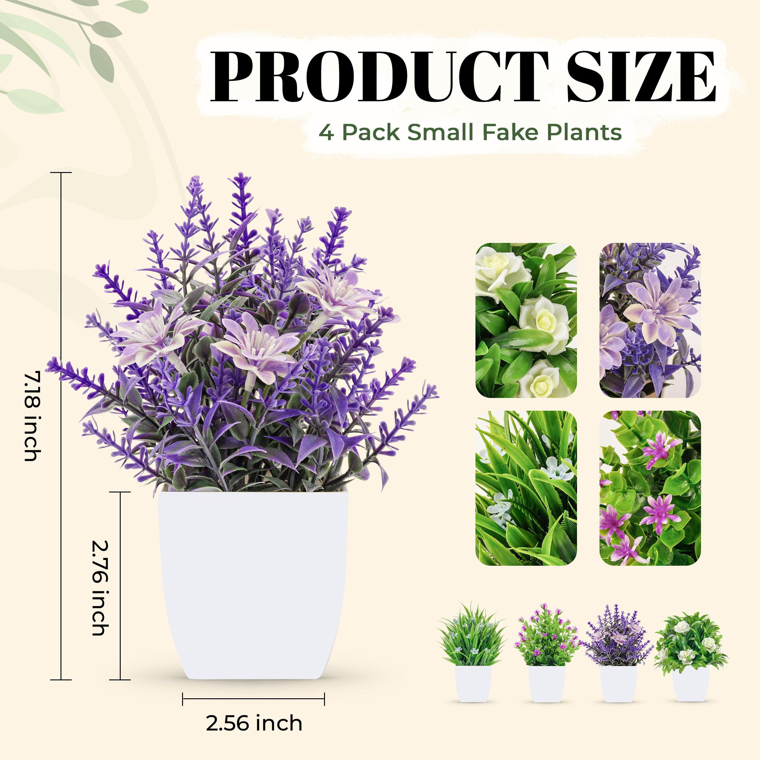 Der Rose 4 Pack Small Fake Flowers Plants Mini Artificial Potted Plants for Table Desk Home Bathr... | Amazon (US)