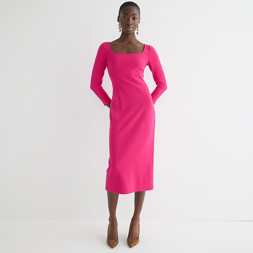 Long-sleeve midi sheath dress in Italian ponte | J.Crew US