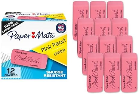 Paper Mate Erasers, Pink Pearl, 12 Count - Latex Free and Smudge Resistant, Back to School, Teach... | Amazon (US)