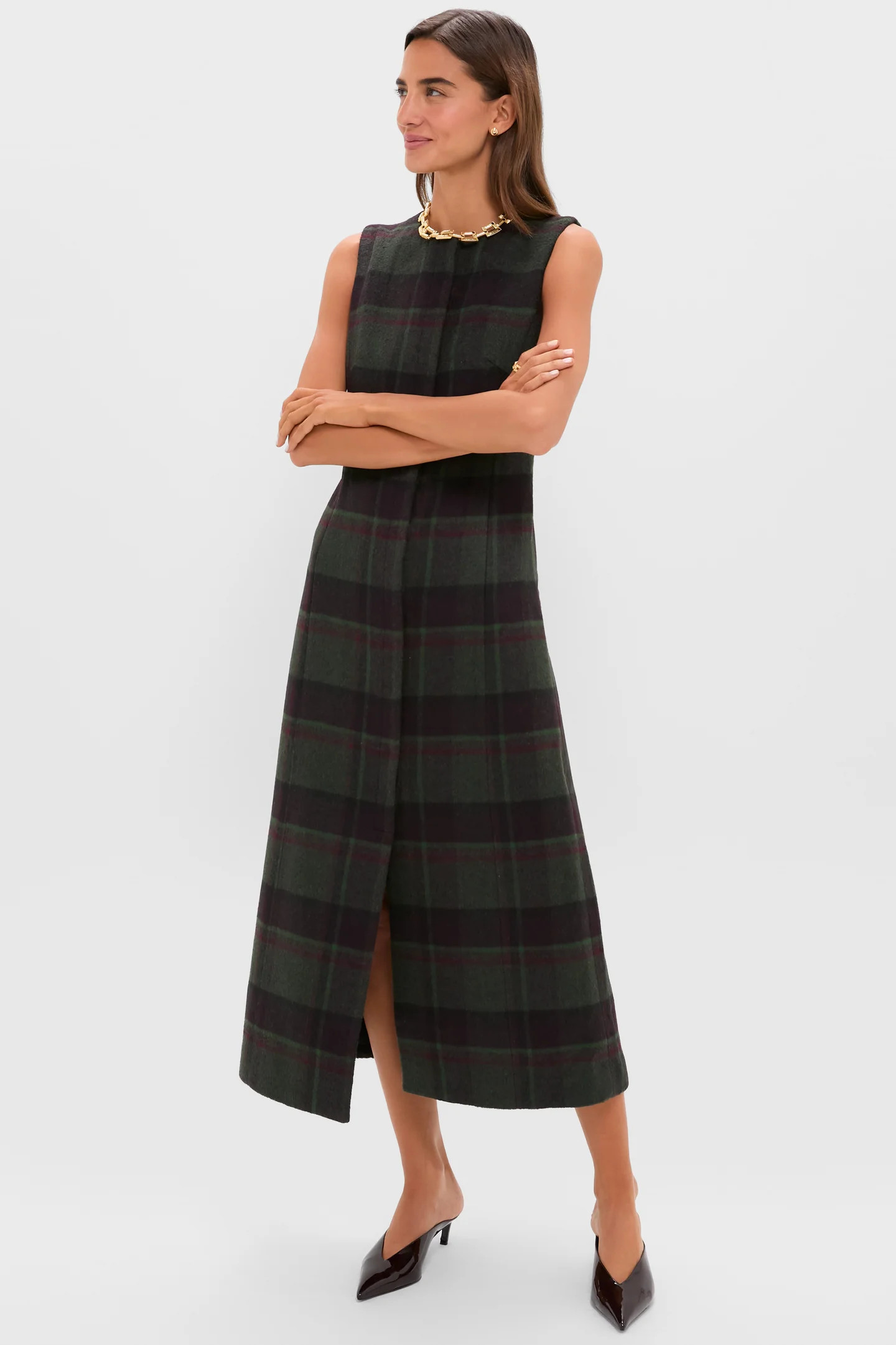 Forest Plaid Wool Rhoda Midi Dress | Tuckernuck (US)