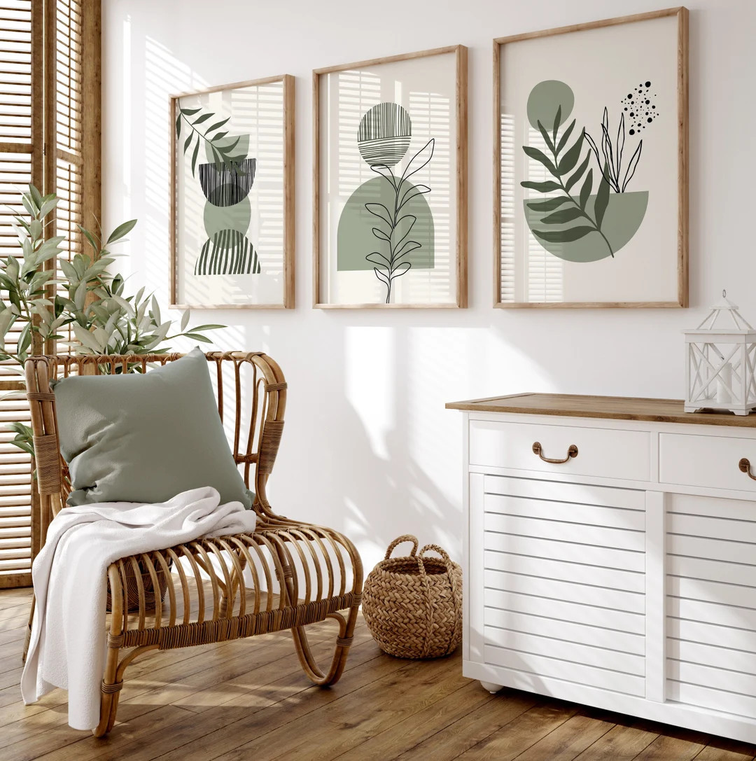 Set of 3 Boho Wall Prints, Boho Wall Art, Sage Green Wall Art, Green Wall Decor, Boho Prints, Sag... | Etsy (US)