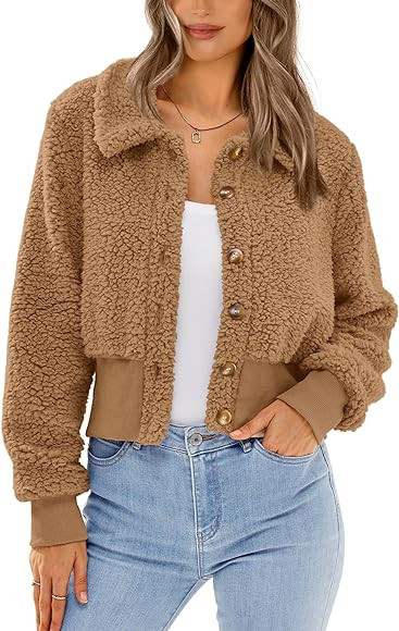 BTFBM Women's Button Down Sherpa Shacket Jacket Long Sleeve Faux Fur Warm Fall Winter Outwear Fuz... | Amazon (US)