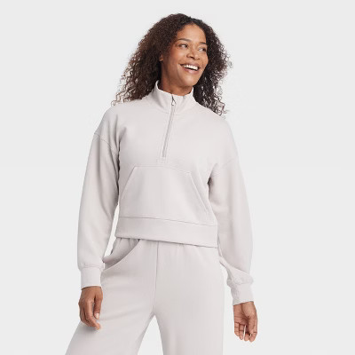 Women's Airy Sleek Ribbed 1/2 Zip Pullover Sweatshirt - All In Motion™ Light Taupe S | Target