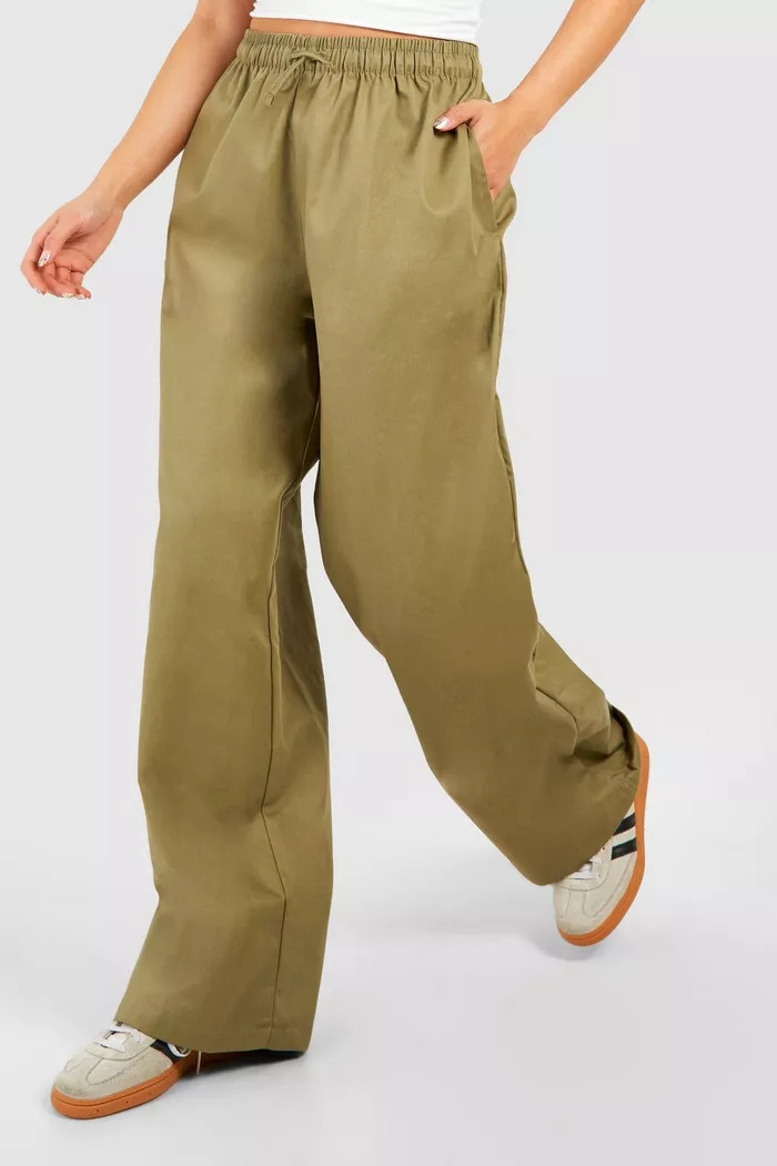 Plus Drawcord Twill Parachute Pants | boohoo (US & Canada)