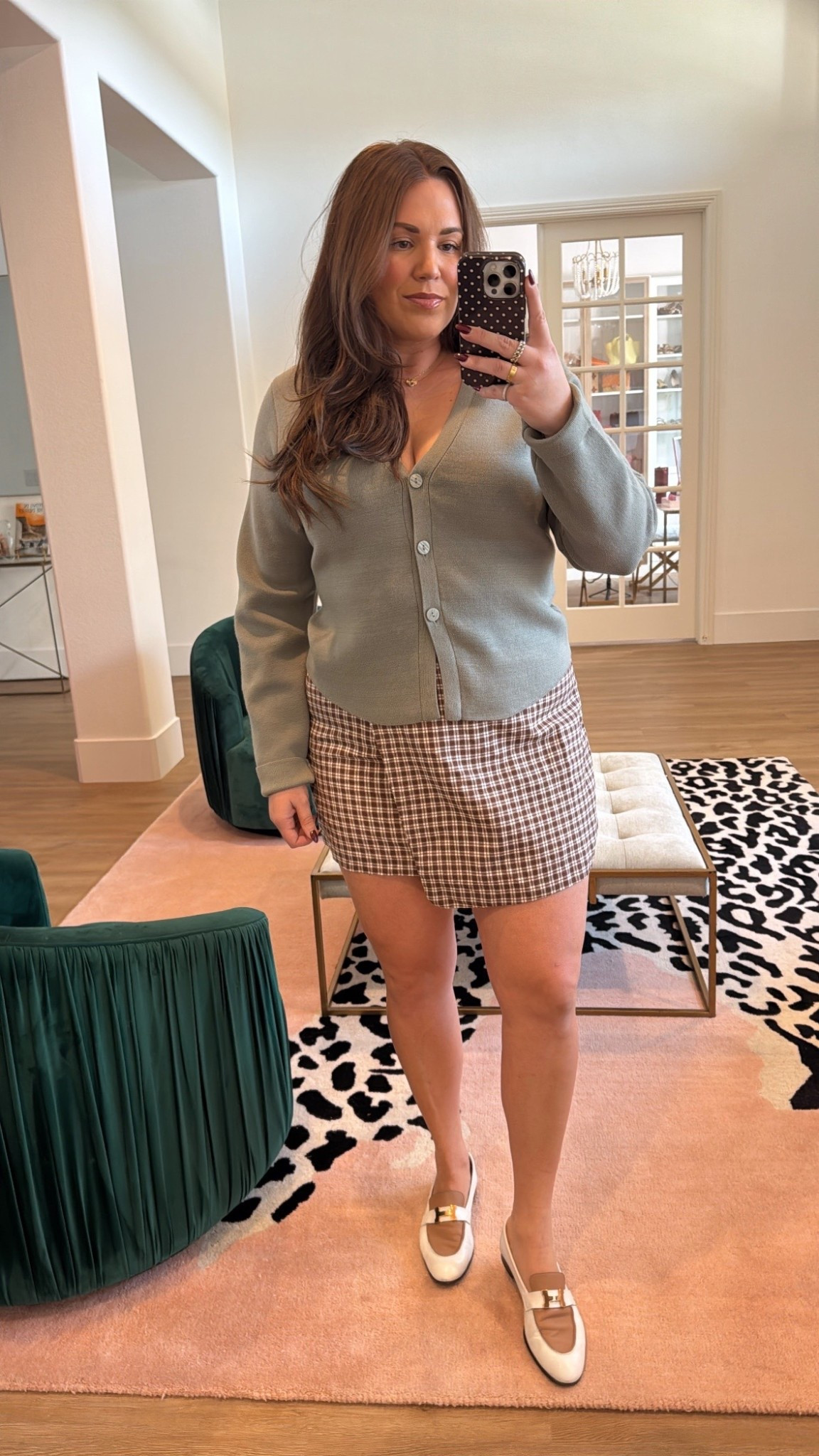 curvy midsize fall outfit! wearing size xl in cardigan sweater and large in brown gingham skirt 

#LTKSeasonal #LTKMidsize #LTKFindsUnder100