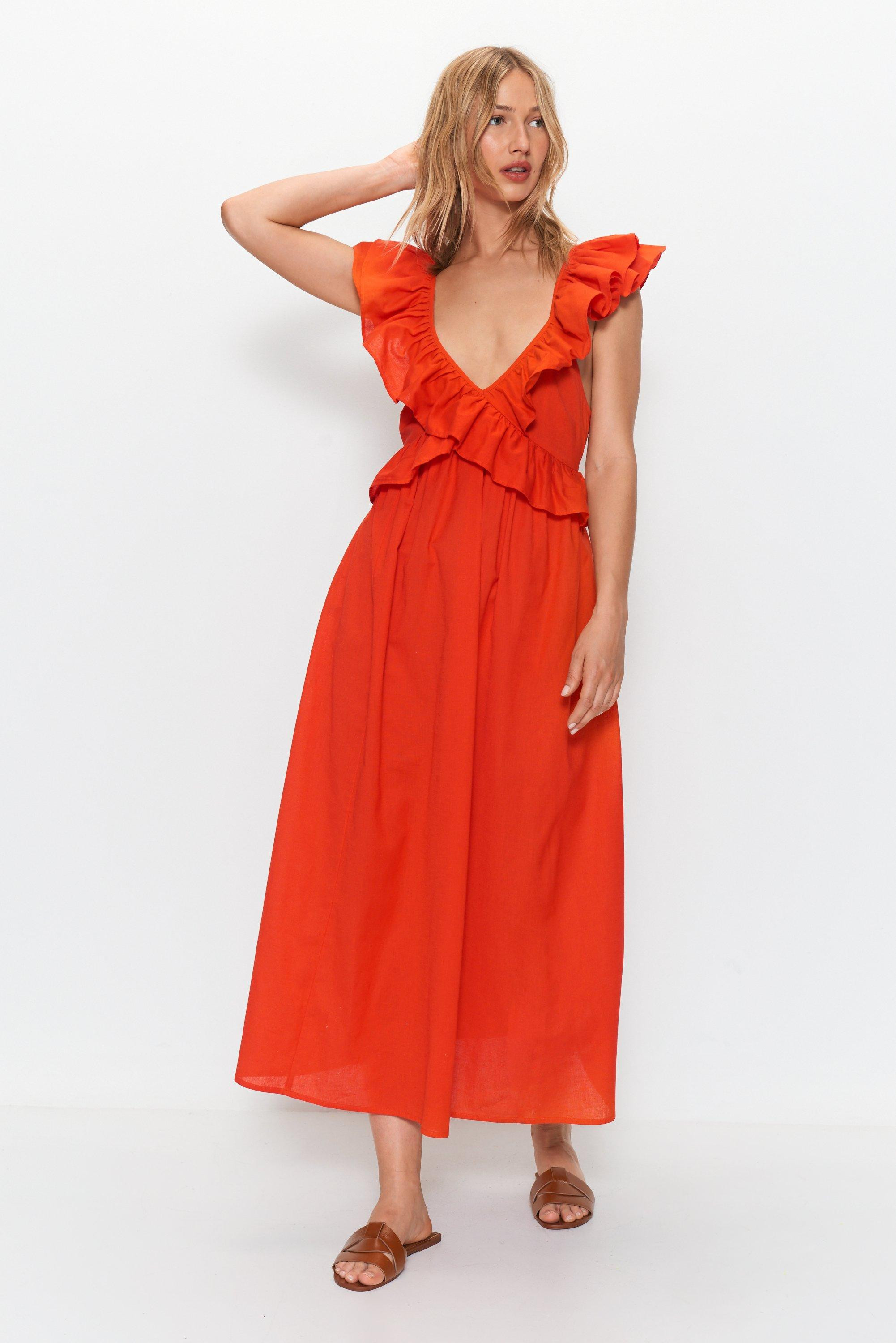 Frill Ruffle Detail Structured Midi Dress | Warehouse UK & IE