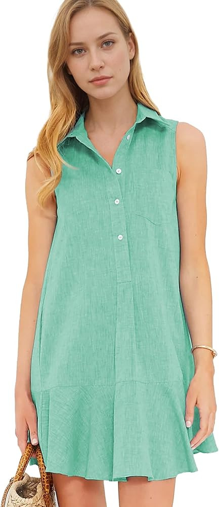 Hixiaohe Women Summer Shirt Dresses Casual Button Down Sleeveless Mini Dress for Women Beach Flow... | Amazon (US)
