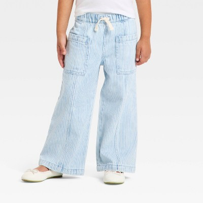 Toddler Girls' Stripe Print Wide Leg Denim Pants - Cat & Jack™ Light Wash 4T | Target