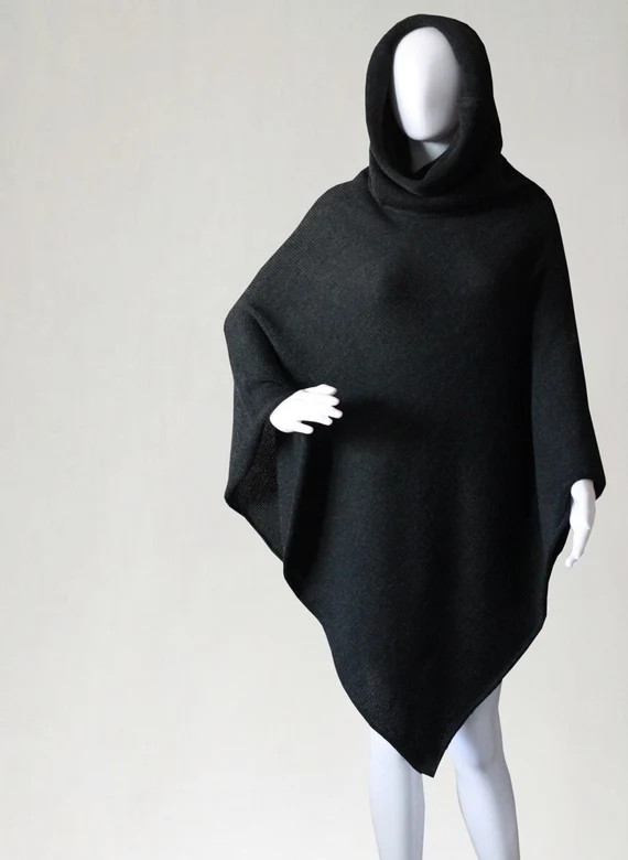 Black poncho, womens poncho, womens cape, knit poncho, turtleneck poncho, wool scarf, womens swea... | Etsy (US)
