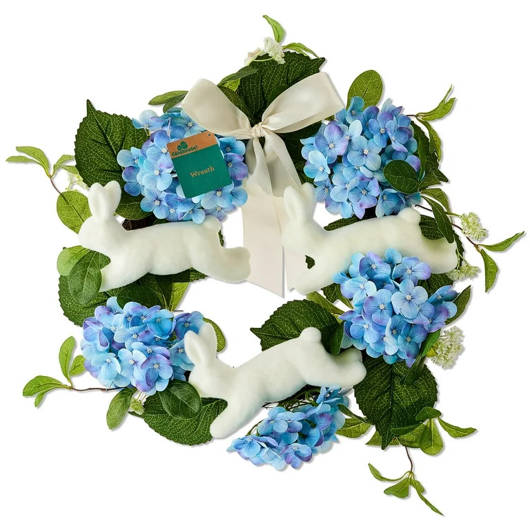 Bunny and Hydrangea Wreath, Blue and White, 22", Easter by Way To Celebrate | Walmart (US)