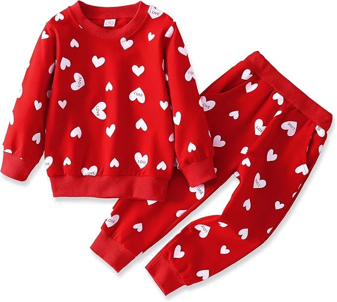 Ritatte Toddler Infant Baby Girl Clothes Outfits Valentine Heart Print Long Sleeve Sweatshirts Fa... | Amazon (US)