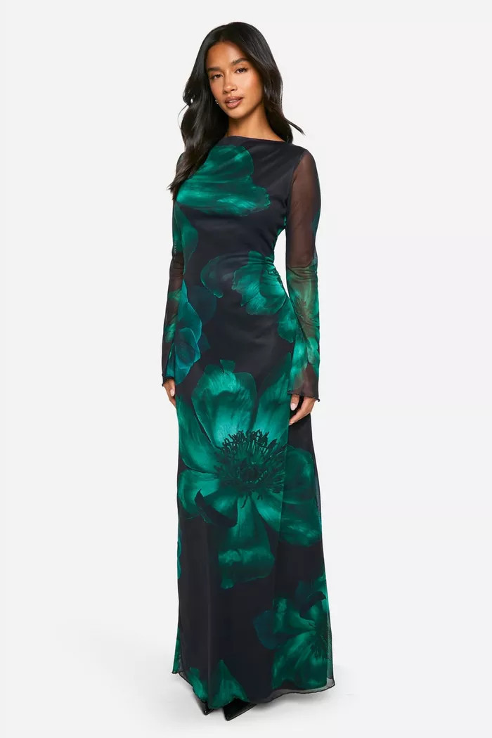 Petite Bold Floral Open Back Maxi Dress | boohoo (US & Canada)
