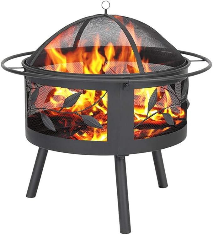 Fire Pits Outdoor Wood Burning Grill - Steel BBQ Firepit Bowl with Mesh Spark Screen Cover Log Gr... | Amazon (US)
