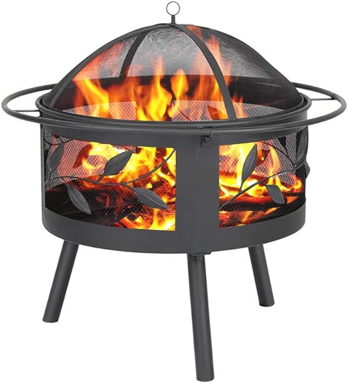 Fire Pits Outdoor Wood Burning Grill - Steel BBQ Firepit Bowl with Mesh Spark Screen Cover Log Gr... | Amazon (US)