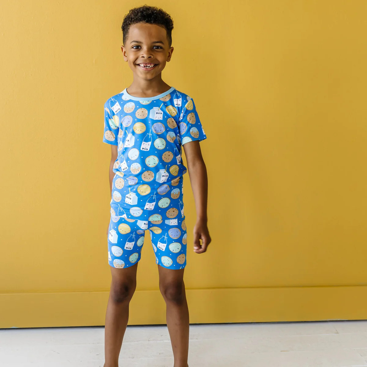 Blue Cookies & Milk Two-Piece Short Sleeve & Shorts Pajama Set | Little Sleepies