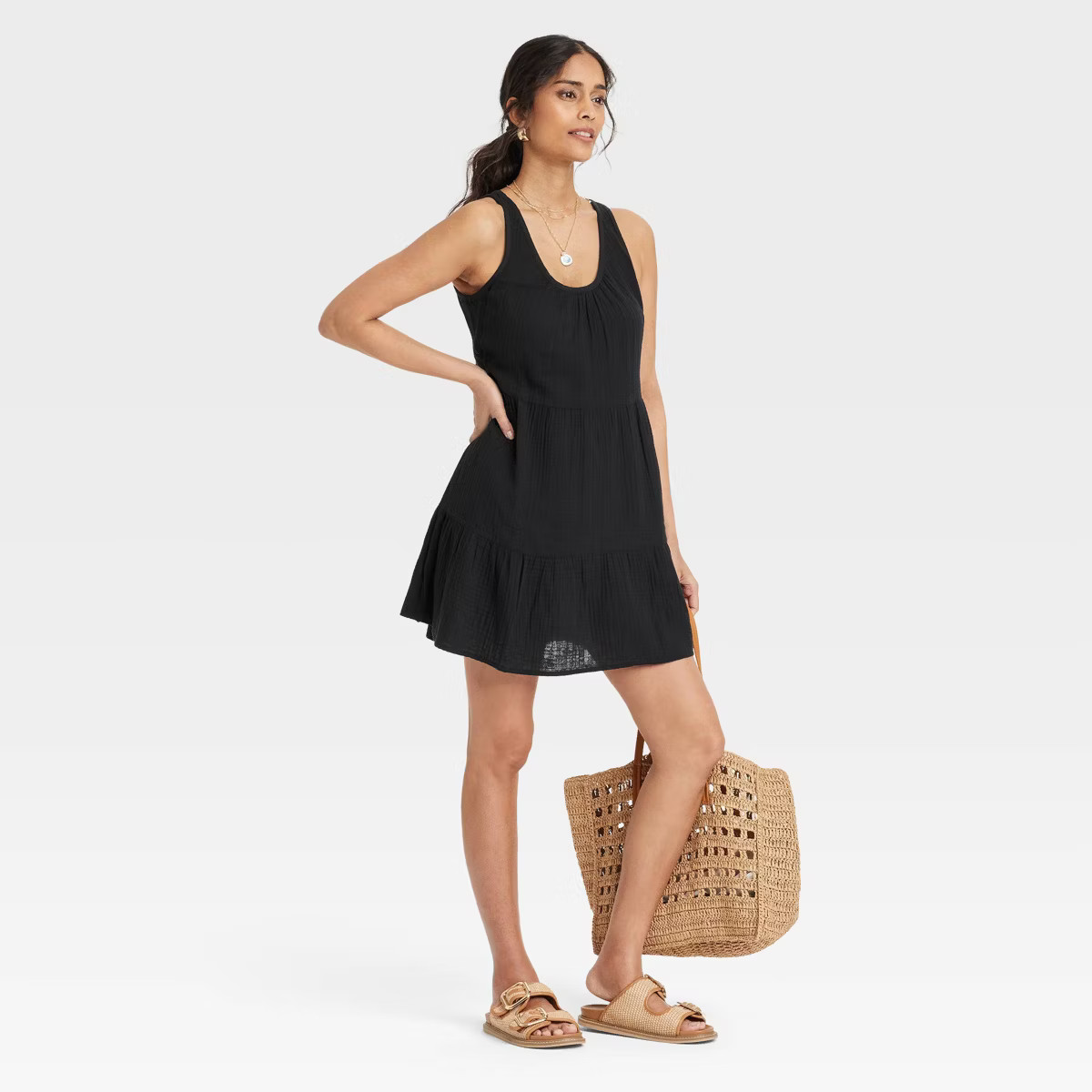 Women's Mini Sundress - Universal Thread™ Black M: Scoopneck, Sleeveless, Side Pocket | Target