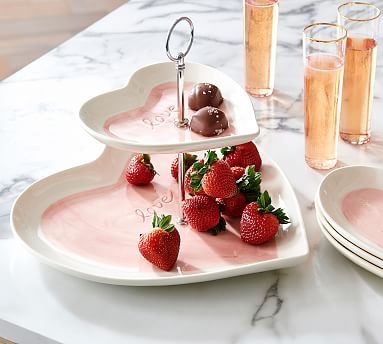 Watercolor Heart Stoneware Tiered Stand | Pottery Barn (US)