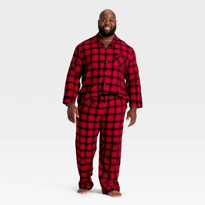 Men’s Big & Tall Plaid Flannel Long Sleeve Shirt and Pants Holiday Matching Family Pajama Set - Wondershop™ Red/Black XXLT | Target