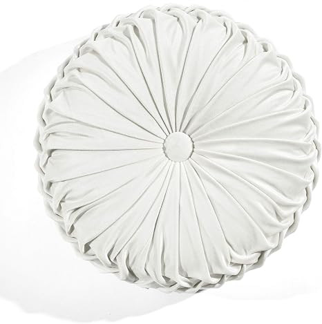 Lush Decor Round Pleated Soft Velvet Decorative Pillow, 1 Count (Pack of 1), White | Amazon (US)