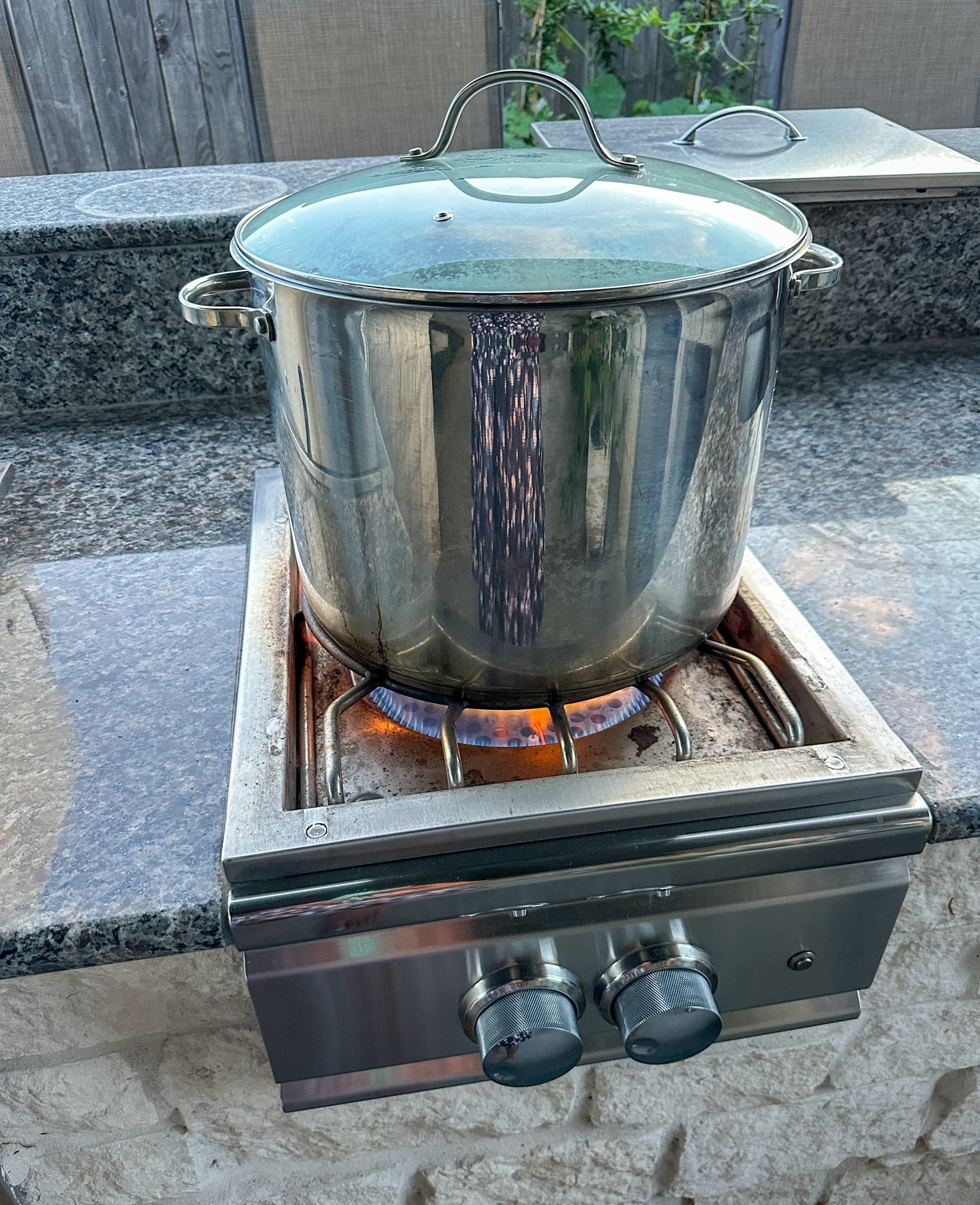 Outdoor cooking a small shrimp boil for me and the family on our back patio. This boiling pot is big enough for it. #pots #boiling #seafoodboil #outdoorcooking