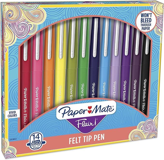 Paper Mate Flair Felt Tip Pens, Medium Point (0.7mm), Assorted Colors, 14 Count | Amazon (US)