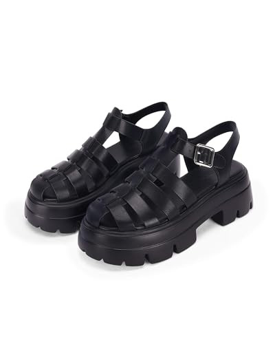 Coutgo Womens Platform Fisherman Sandals Chunky Lug Sole Heels Gladiator Ankle Strap Closed Toe Sandal Summer Y2K Shoes Black | Amazon (US)