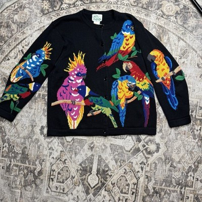 VTG The Quaker Factory Hand Knit Cardigan SzSweater Parrots Tropical Resort RARE | eBay US