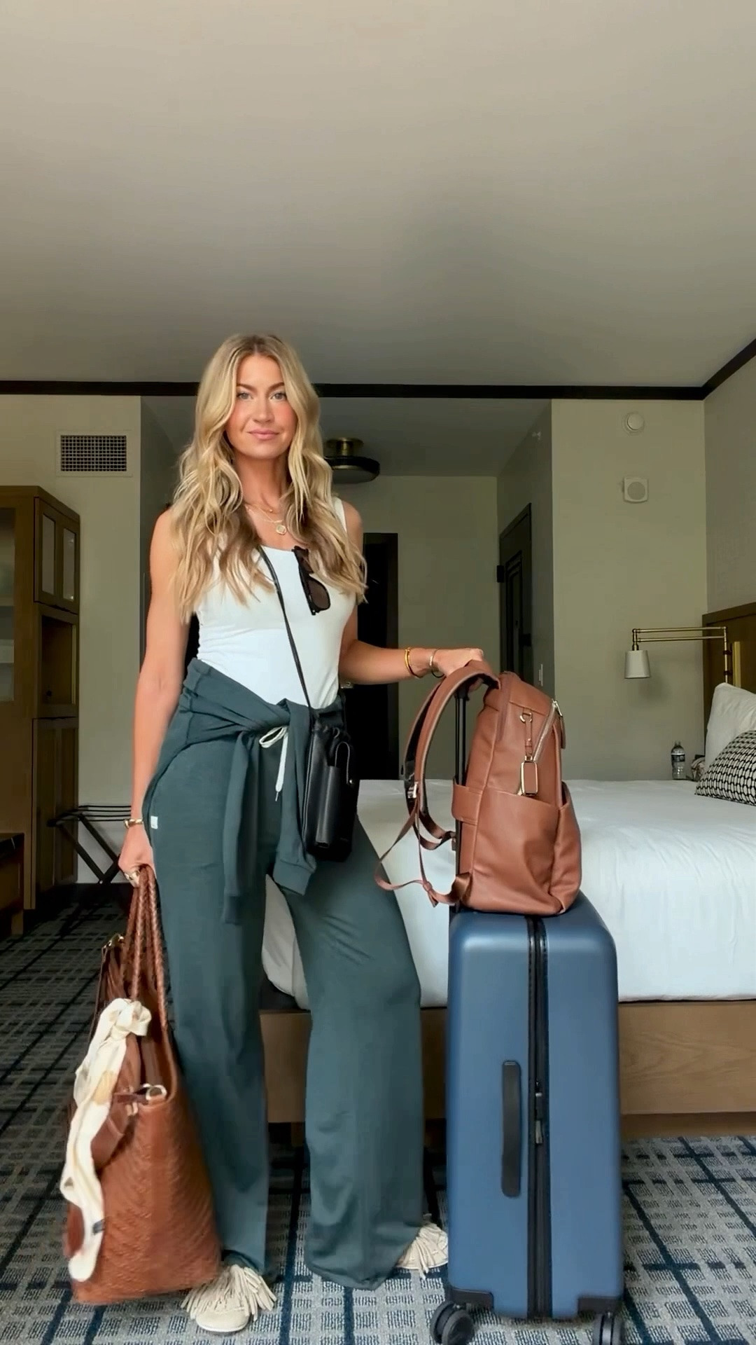 My ideal travel outfit and items. 

Pants run TTS, wearing a S Reg length
Tank runs TTS wearing an XS long length
Crew sweater runs TTS, I got a L for an oversized fit

#LTKgrwm #LTKTravel #LTKCon