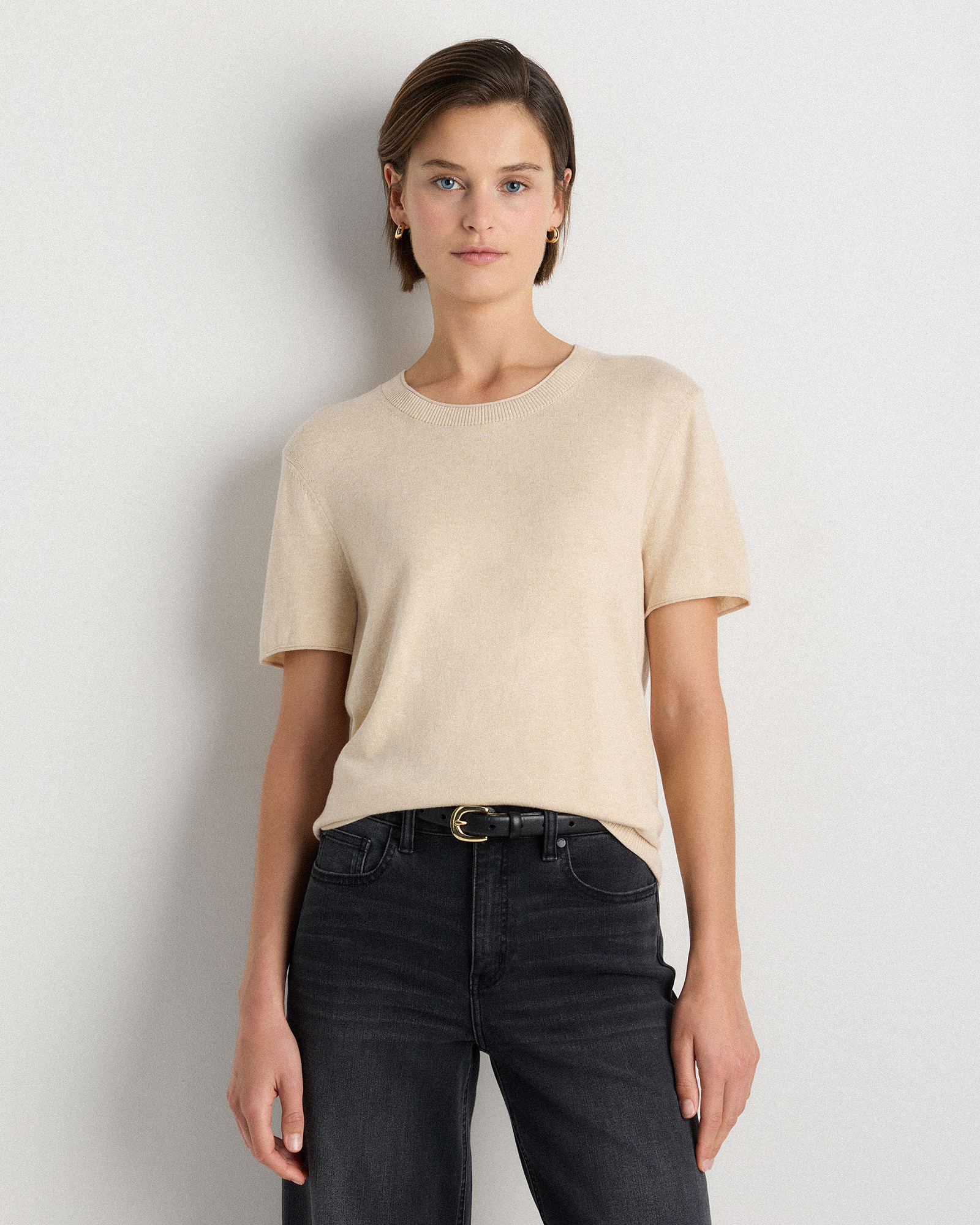 Quince | Women's Lightweight Cotton Cashmere Relaxed Sweater T-Shirt in Heather Grey, Size Medium, Organic Cotton | Quince