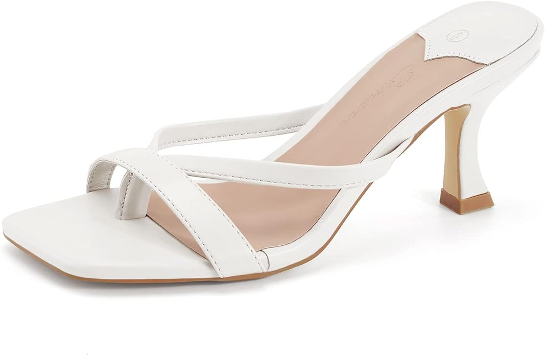 Ermonn Womens Square Open Toe Heels Sandals Slides Thong Stiletto Backless Slip on Slippers Shoes | Amazon (US)