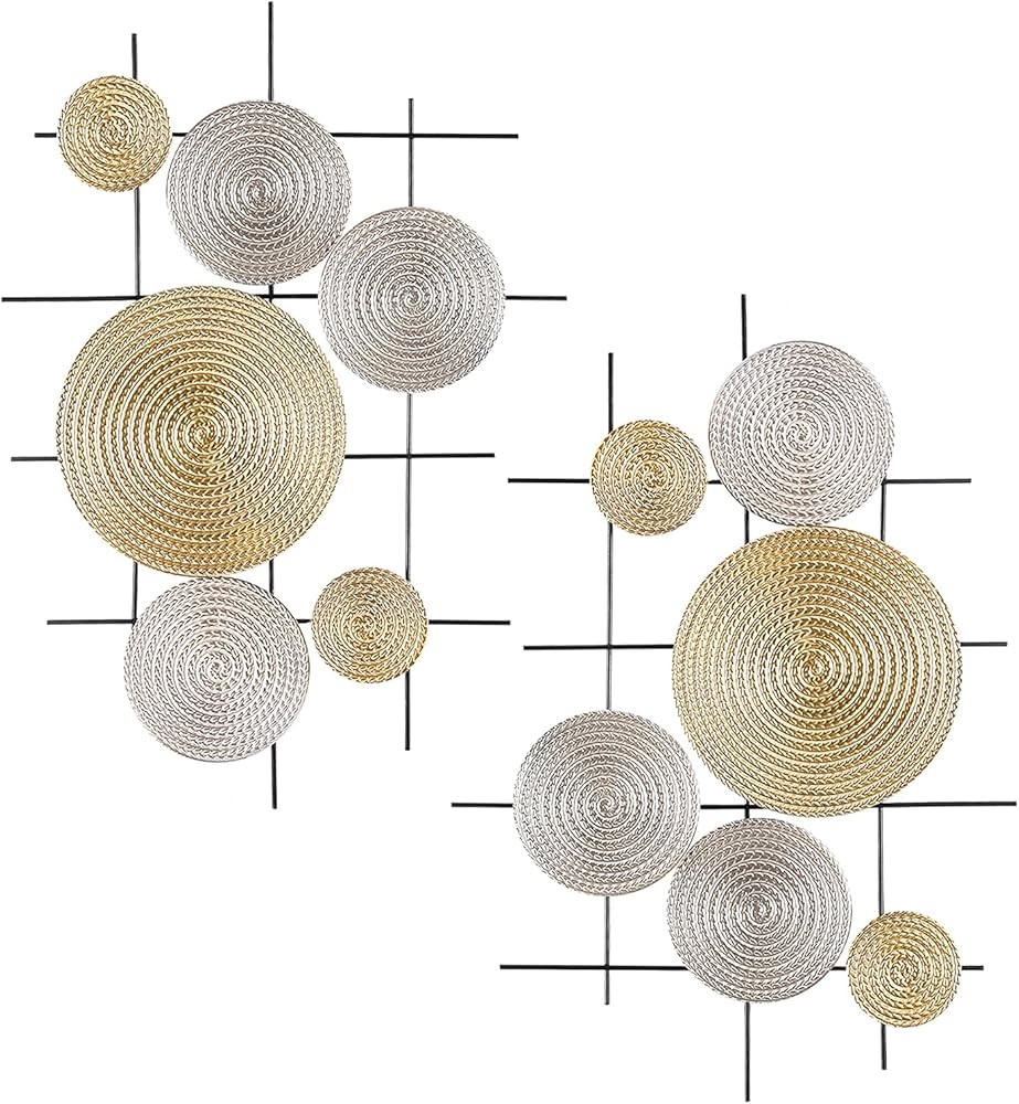 LORYDECO Metal Wall Art Modernist Iron Wall Decor Silver and Gold Modernist Floating Circles Crin... | Amazon (US)