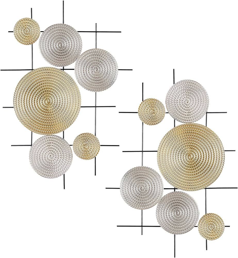 LORYDECO Metal Wall Art Modernist Iron Wall Decor Silver and Gold Modernist Floating Circles Crin... | Amazon (US)