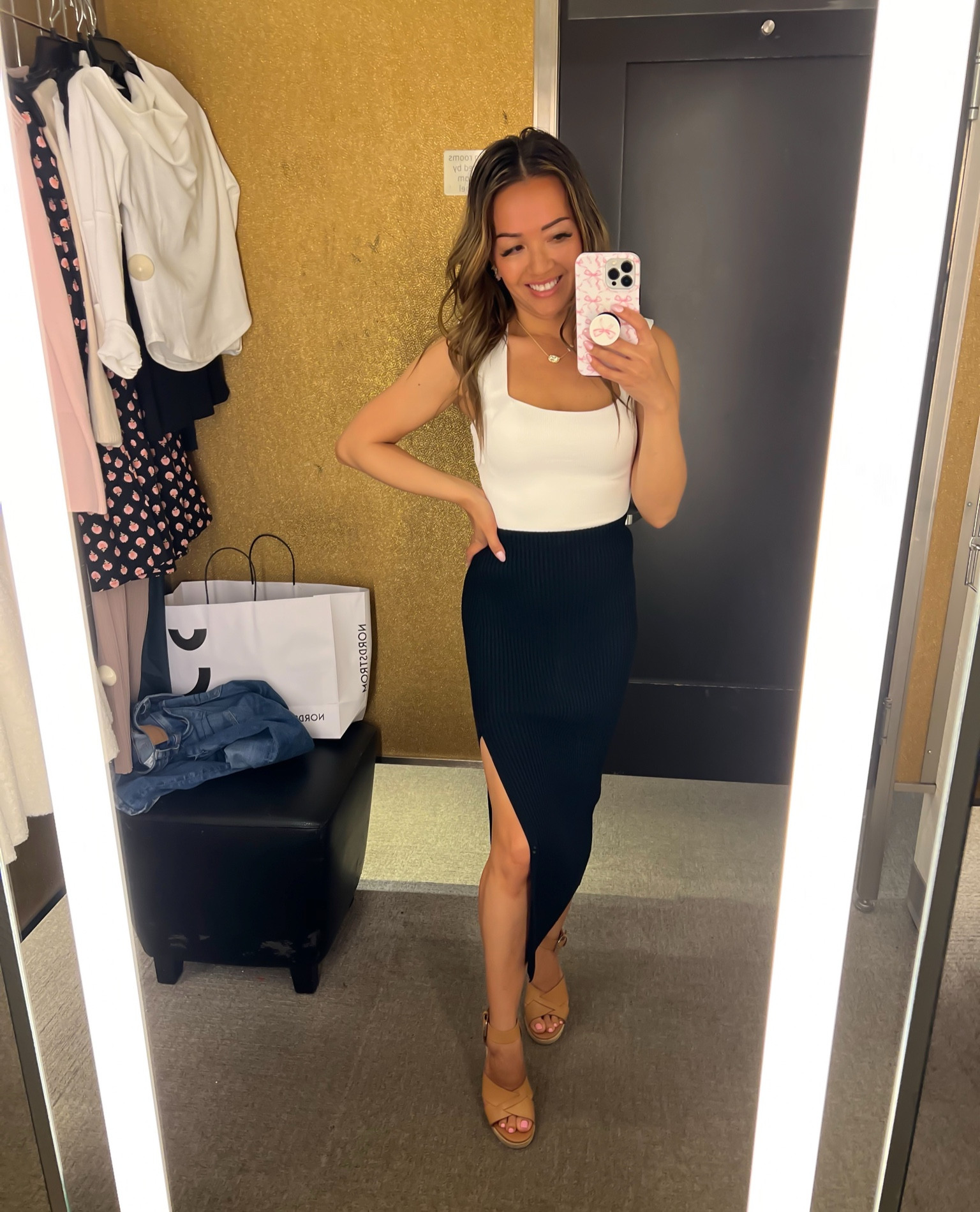 white bodysuit (size xxs) and black rib sweater midi skirt (size xs)

#LTKxNSale #LTKSummerSales #LTKFindsUnder100