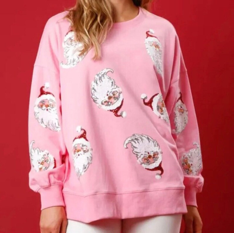 Sequin Santa Claus Sweatshirt Retro Pink Santa Sweatshirt - Etsy | Etsy (US)