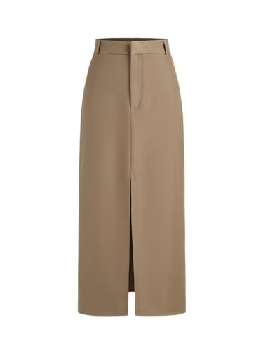 CIDER Solid High Waist Split Maxi Skirt: Camel, S | Amazon (US)