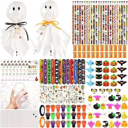 24Pack Halloween Party Favors for Kids, Giant Lollipop with Gift Cards, Pencils, Temporary Tattoo... | Amazon (US)