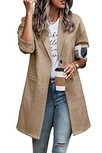 PRETTYGARDEN Women Plaid Shacket Jacket Trendy Fall Casual Button Wool Blend Tartan Trench Coat Winter Clothing with Pockets (Solid Khaki,X-Large) | Amazon (US)