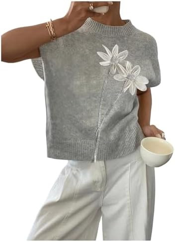 SOLY HUX Women's Short Sleeve Sweater 3D Floral Sweaters Pullover Tank Tops Knit Vest Trendy Fash... | Amazon (US)