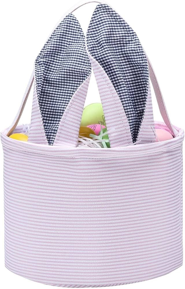 Easter Basket Easter Egg Hunting Basket Easter Bunny Basket Candy Egg Basket Gift Buckets Seersuc... | Amazon (US)