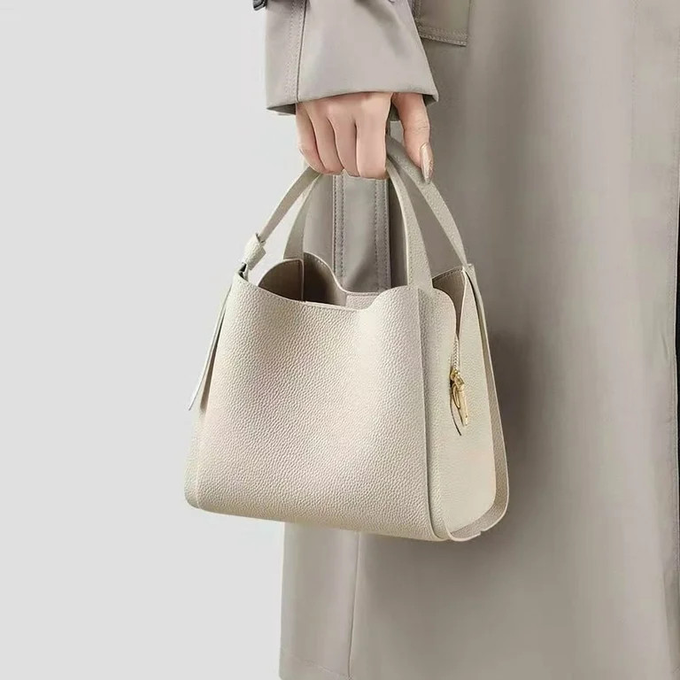 YMCSTONEMA Women's Solid Color Bucket Bag, Soft PU Leather Shoulder Bag Crossbody Handbag with Ad... | Walmart (US)