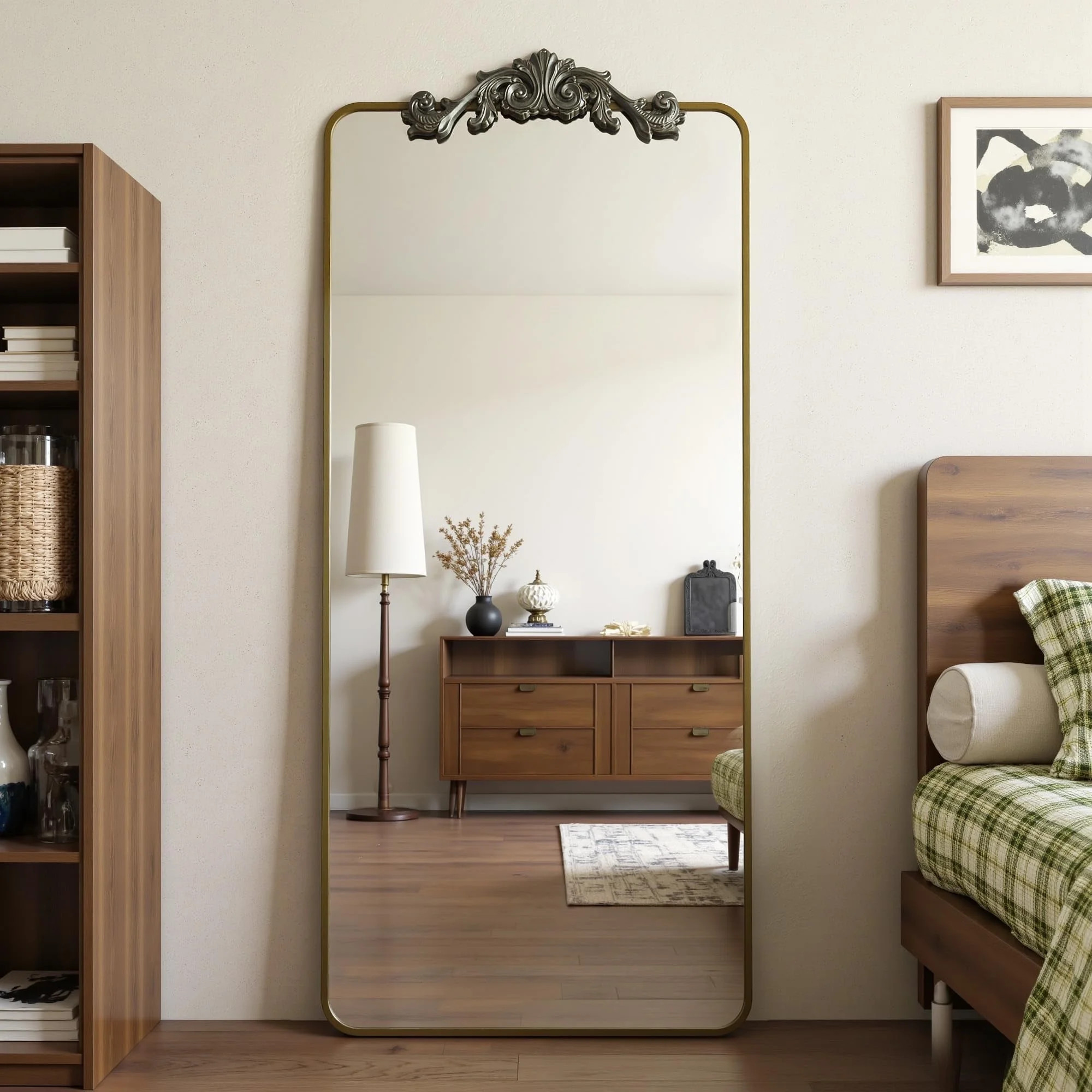 Antok Vintage 58" x 18" Full-Length Mirror with Carved Metal Frame, Baroque-Style Floor Mirror fo... | Walmart (US)
