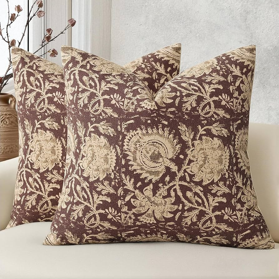 Vintage Floral Print Throw Pillow Covers 20x20 Set of 2 Neutral Modern Farmhouse Accent Decorativ... | Amazon (US)