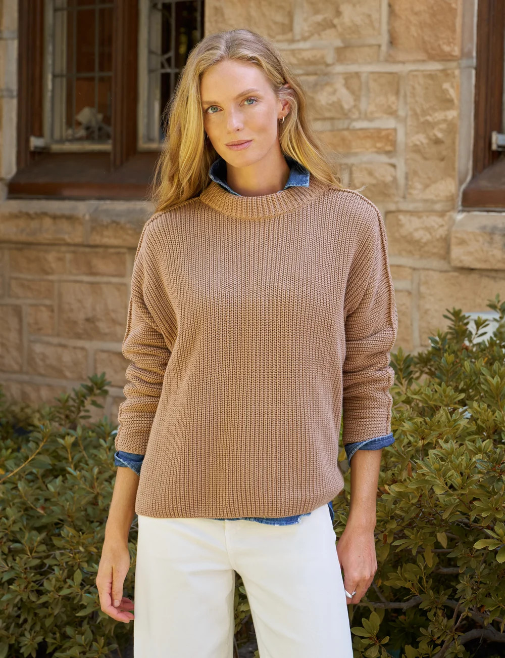 MONTECITO SWEATER Camel, Pure Italian Cotton | Frank & Eileen