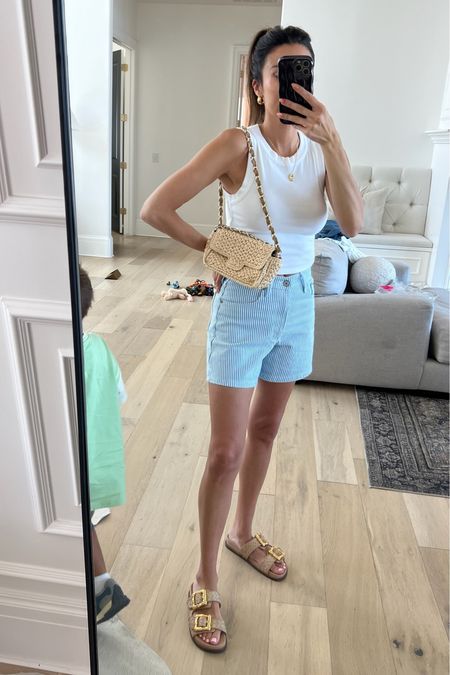 Casual summer outfit 🤍 my outfit is 20% off this weekend!

Abercrombie, white tank, seersucker shorts, Abercrombie shorts, mom shorts, Sam Edelman slides, summer sandals, summer style, summer outfit, mom outfit, Christine Andrew 

#LTKSeasonal #LTKFindsUnder50 #LTKFindsUnder100