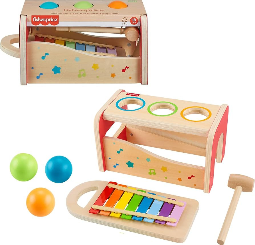 Fisher-Price Wood Toddler Toy Pound & Tap Bench Xylophone, 6-Piece Wooden Musical Activity for Pr... | Amazon (US)