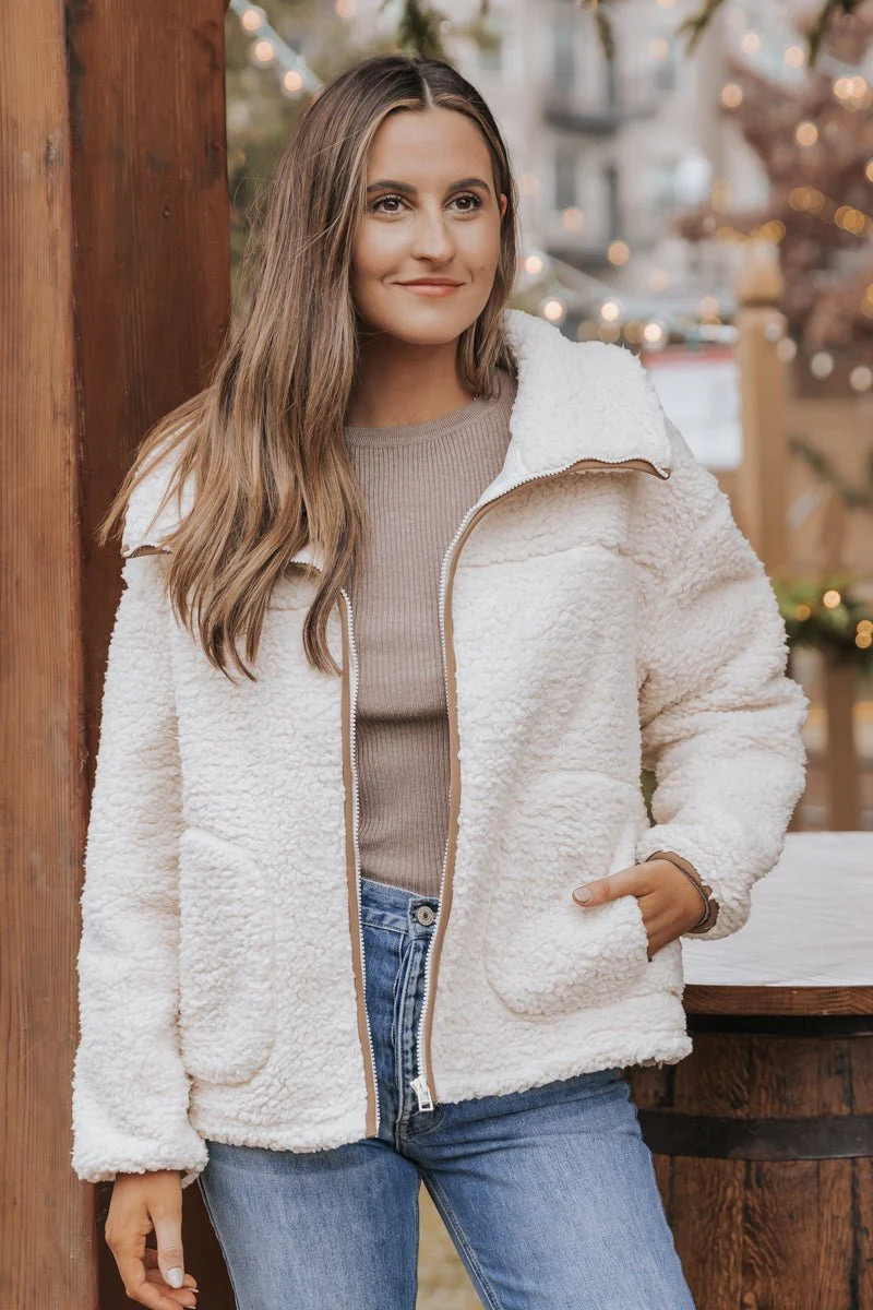 Cream Sherpa Zip Up Jacket - FINAL SALE | Magnolia Boutique