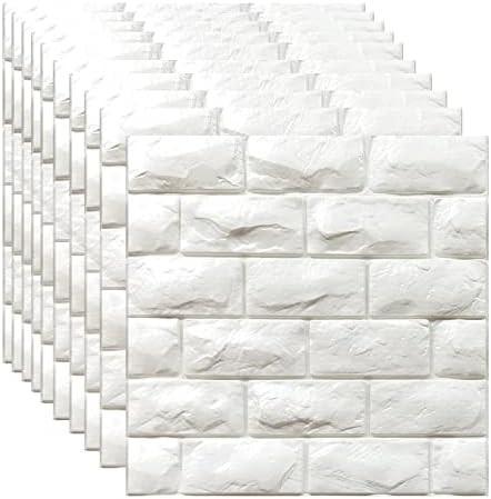 3D Wall Panels Peel and Stick 30PCS White Foam Brick Wallpaper for Bedroom Faux Stone Wall Panel ... | Amazon (US)
