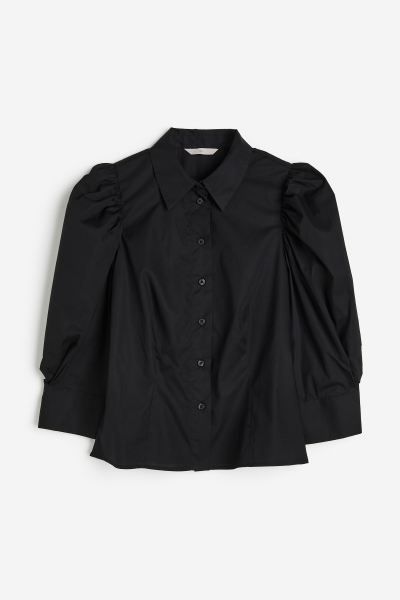 Puff-sleeved poplin blouse | H&M (DE, AT, CH, NL, FI)