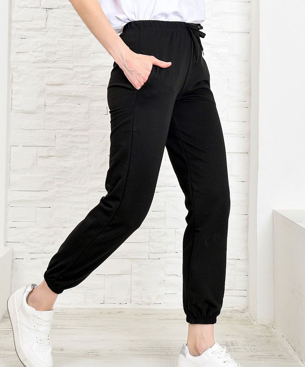 AQE Fashion Women's Sweatpants BLACK - Black Joggers - Women | Zulily